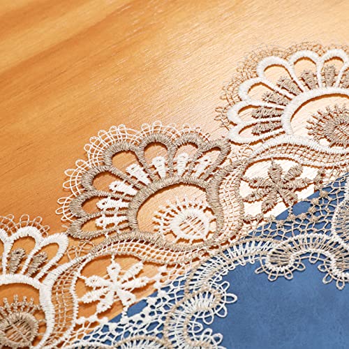 Blue 16x120 Inch Vintage Lace Table Runner - 120" PU/Poly with Macrame Edge
