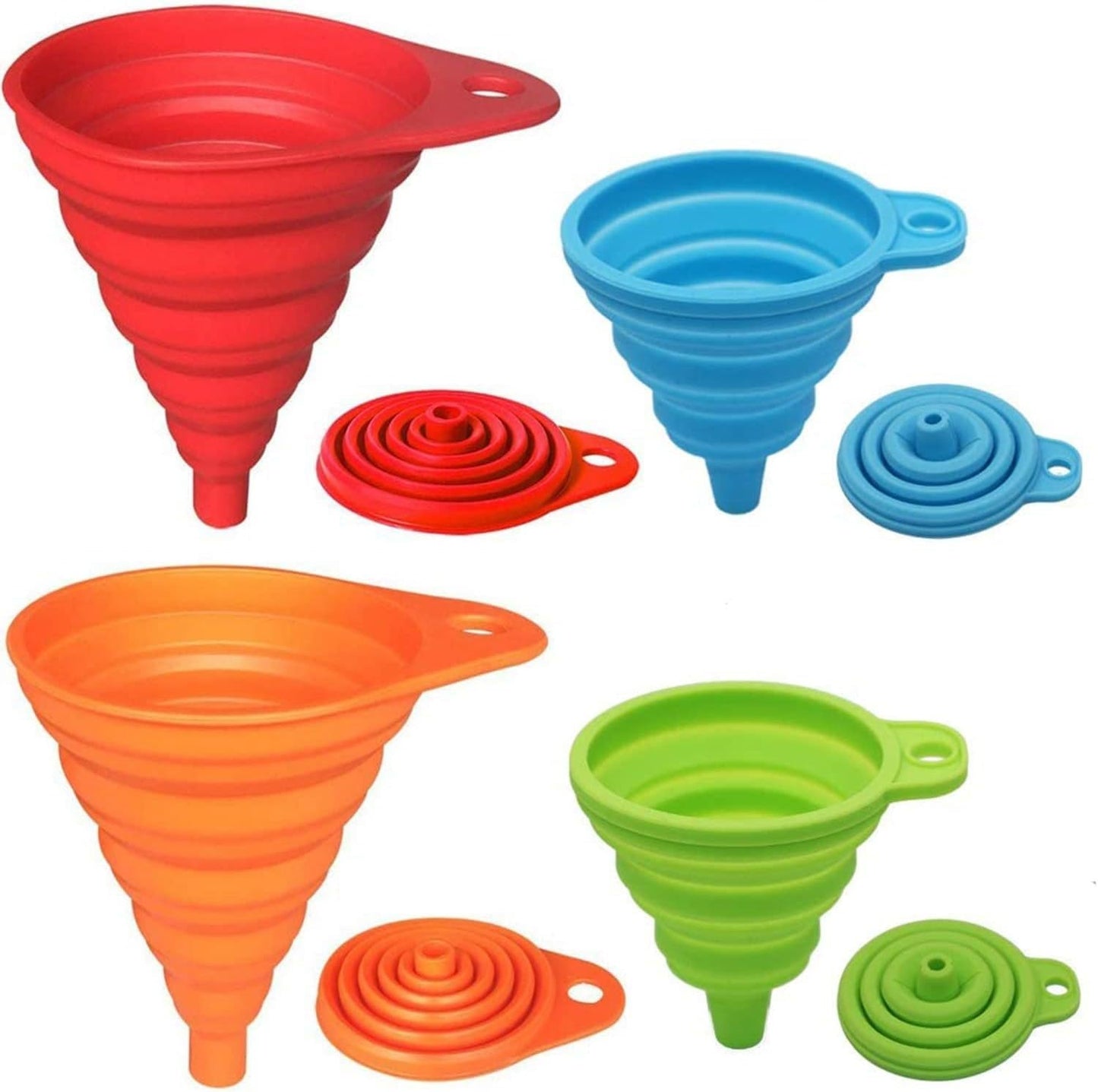 Skiennix Kitchen Funnel Set - 4 Pack of Foldable Silicone Collapsible Funnels for Easy Liquid Transfer