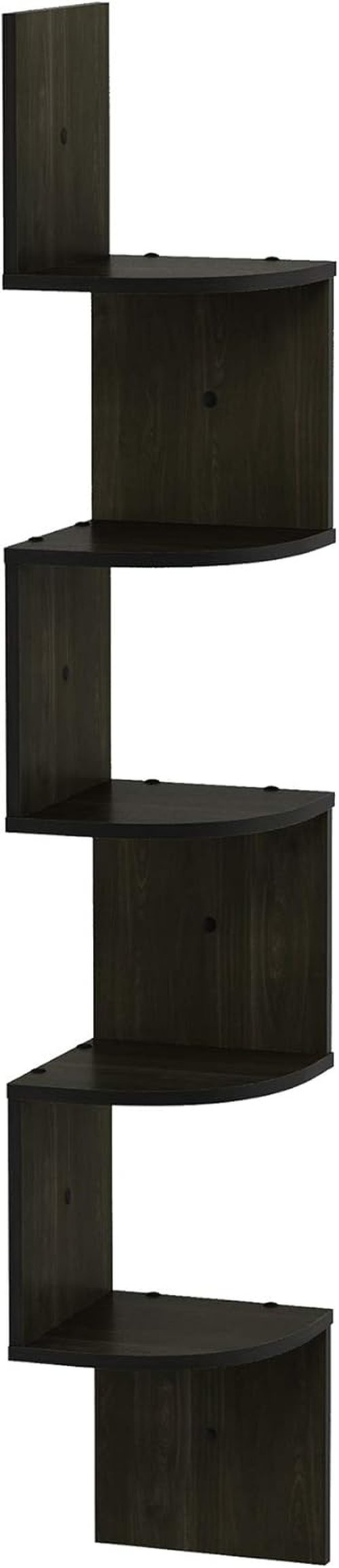 Furinno ROSSI Floating Book Shelves - 5-Tier Zigzag Corner Shelf for Living Room, Bedroom & Office | Espresso