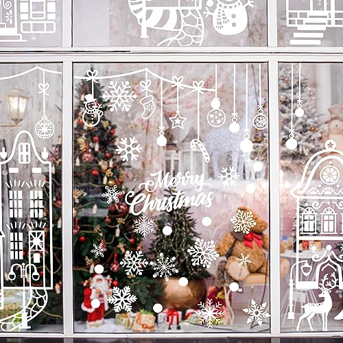 FINGOOO 56Pcs Large Christmas Window Clings - Double-Sided White House Snow Scene 4 Sheets 27.6 x 15.7 in