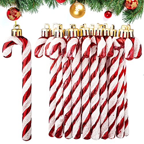 Rtteri 60Pcs Glitter Candy Cane Ornaments Red for Christmas Tree Decorative Set (Red, 14 cm each)