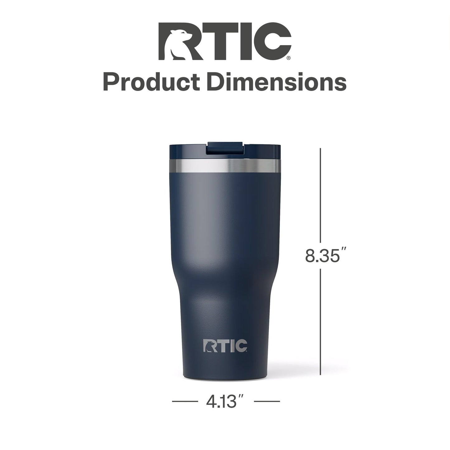 RTIC 30oz Essential Tumbler with Lid, Ceramic Lined, Insulated, Stainless Steel, Metal, Double Wall Vacuum-Insulation, Travel Cup for Iced Coffee, Tea, Hot and Cold Drink, Navy