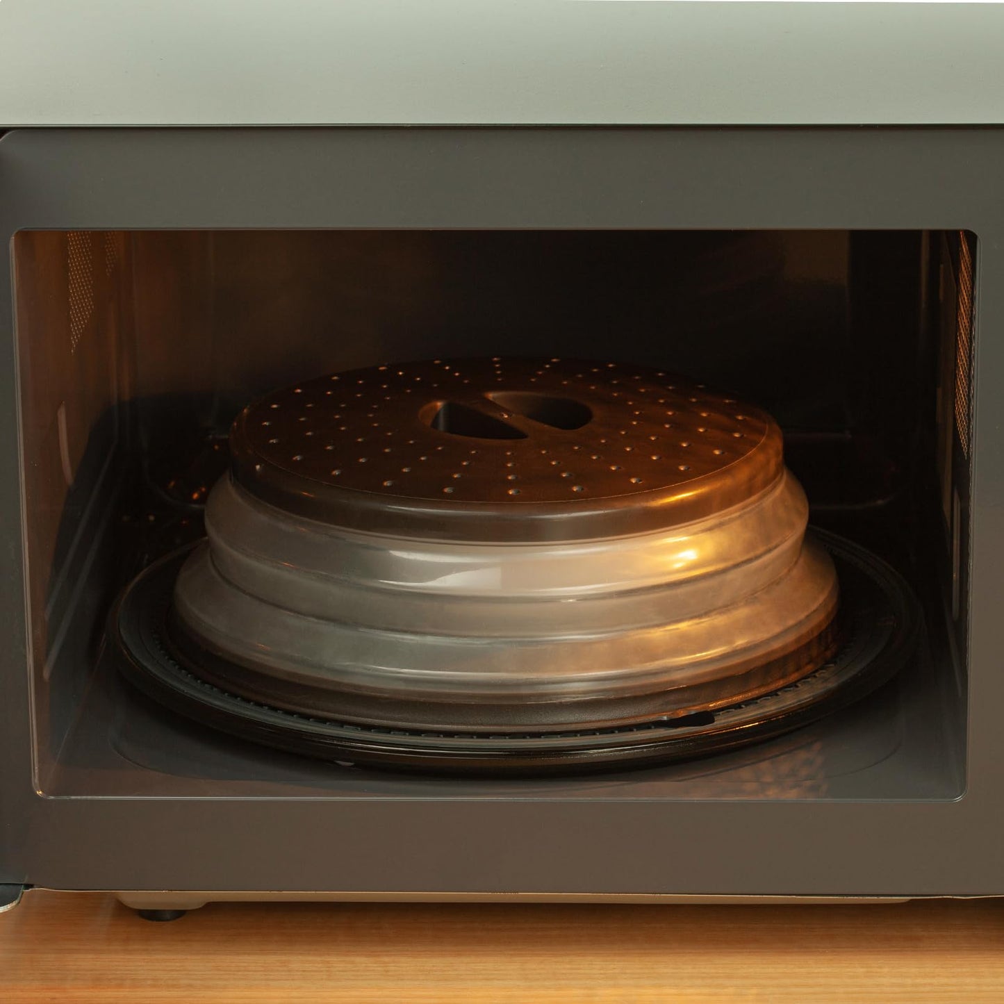 MAGJIUKE Microwave Splatter Cover & Silicone Mat – Collapsible, Vented, Reusable Food Guard and Plate Cover with Heat-Resistant Trivet for Pots, Pans, and Kitchen Counter, Black