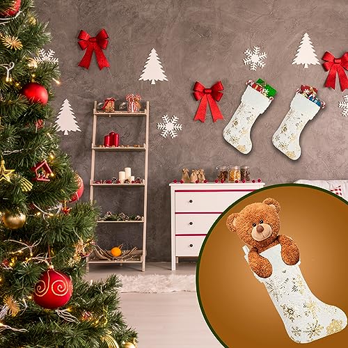 2 Large Christmas Stockings 17 x 10 Inches, Christmas Fireplace Hanging Stockings, Faux Fur Christmas Stockings Plush Velvet, Fireplace Stockings with Embroidered Golden Snowflake for Christmas Decor