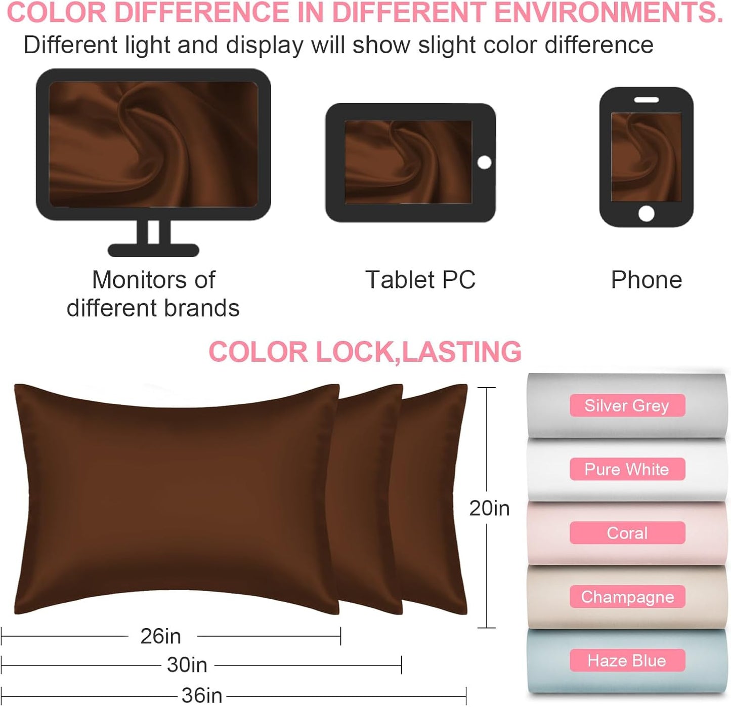 Skiennix Silk Pillowcases - 2 Pack King Size, Hidden Zipper, Mulberry Silk for Hair & Skin - Brown