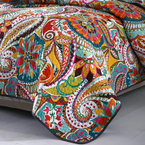 Qucover Multicolor California King Oversized Cotton Quilt Boho Bedspread Set