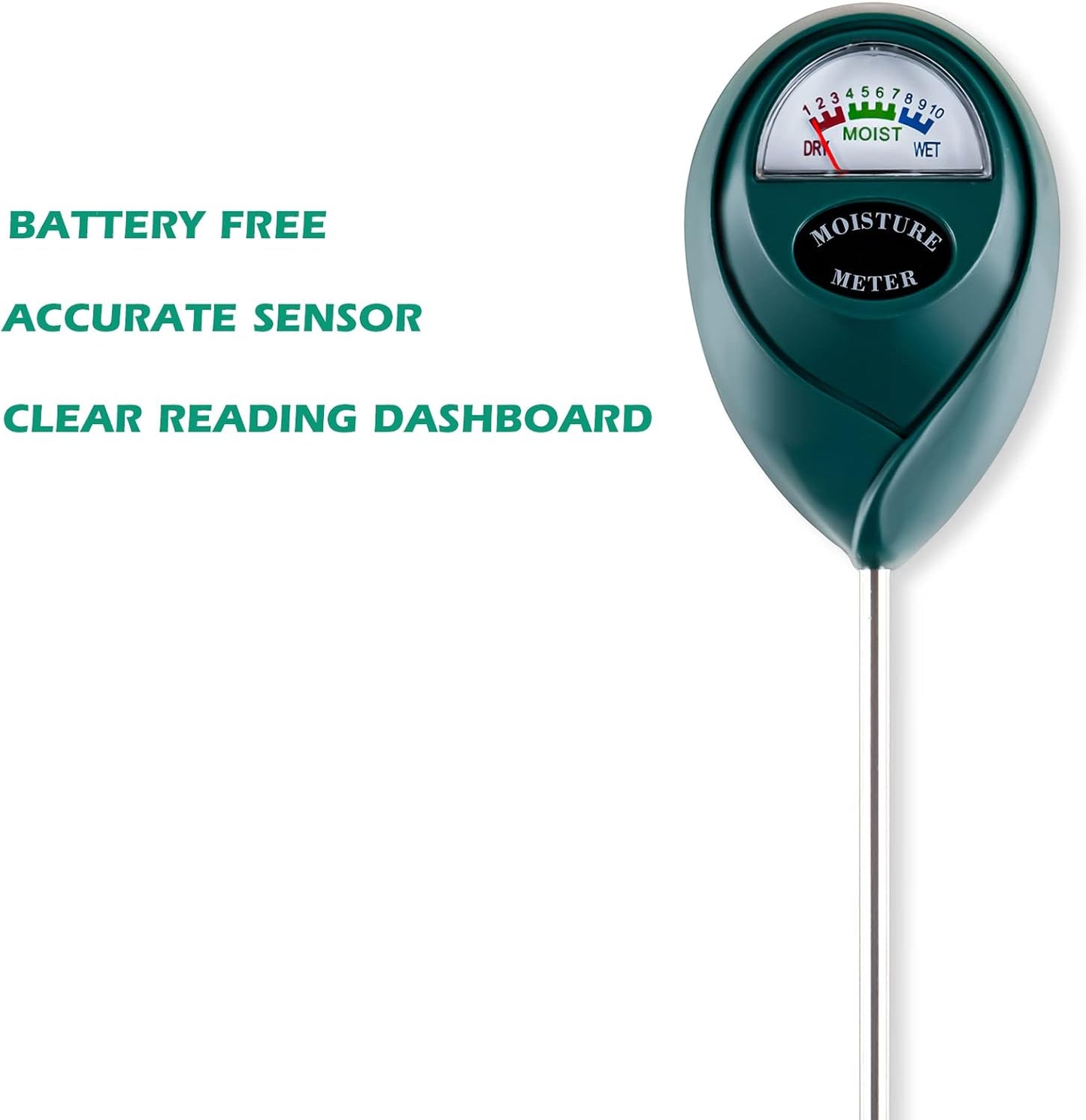 Skiennix Soil Moisture Meter - Accurate Plant Watering Tool for Indoor & Outdoor Use | No Batteries Needed (Green)