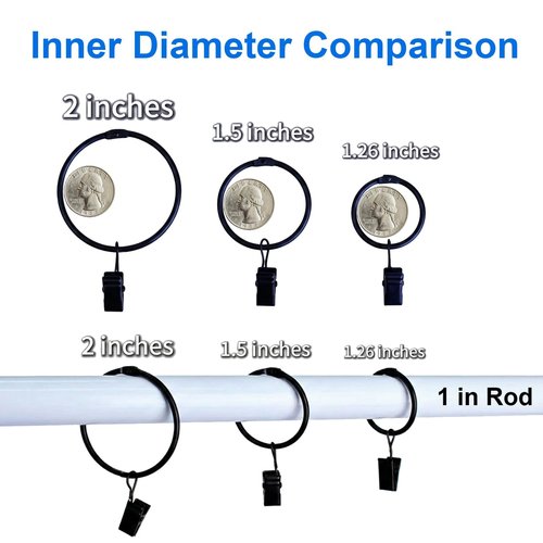 Ginbel Direct 24 Pack 2 Inches Openable Curtain Rings with Clips, Drapery Metal Clip Iron Drapes Hangers Decorative for Windows Rods Rustproof, Black