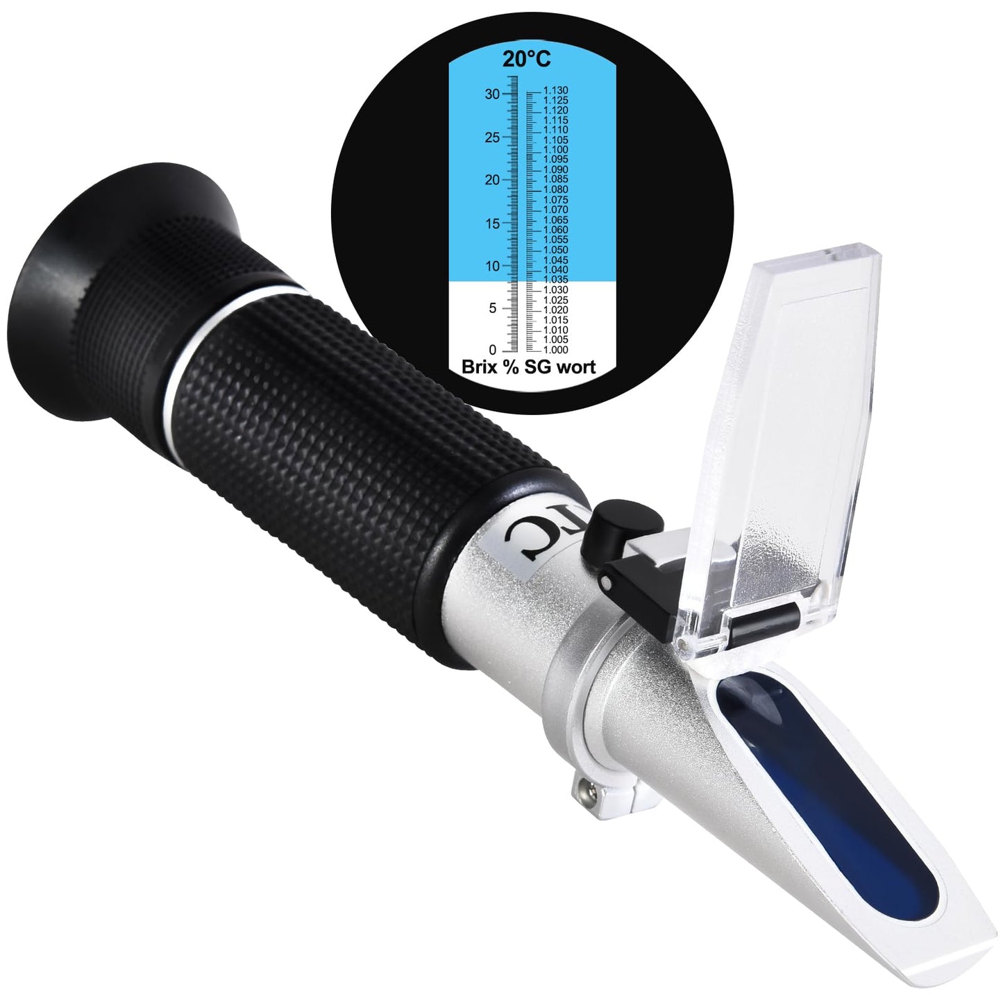 Portable Brix Refractometer with ATC, Accurate Dual Scale Brix Meter Specific Gravity SG Wort 1.000-1.130 & Brix 0-32%, High Precision Sugar Level Tester in Wine Making, Beer Brewing, Home Brew Kit