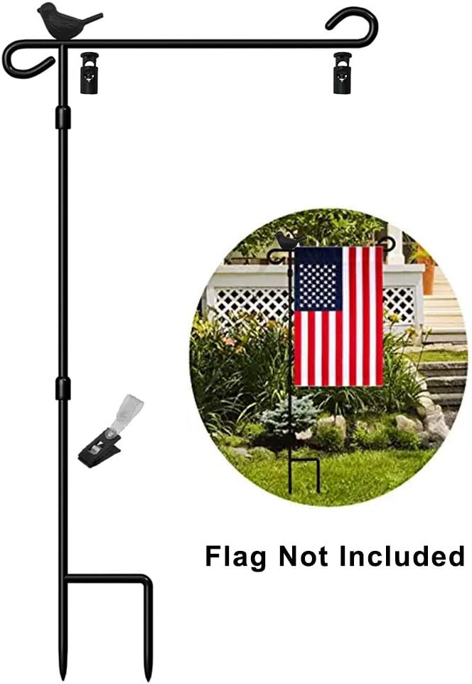 Skiennix Garden Flag Holder Stand - Premium Metal Anti-Rust Weather-Proof Design with Tiger Clip & Spring Stoppers