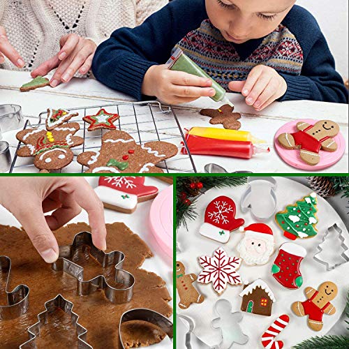 Q-BAKER 6-Piece Christmas Cookie Cutters Set, 4in Gingerbread Man Tree Snowflake Candy Cane Santa Snowman