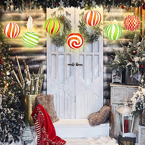 Panelee 12-Pack Christmas Peppermint Paper Lanterns 8 Inch Holiday Decor