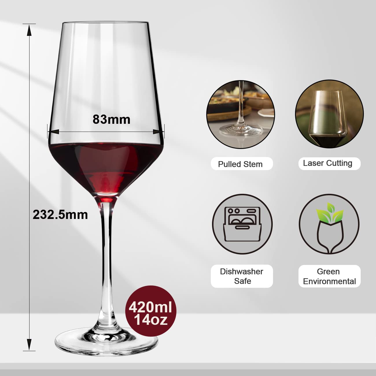 S SALIENT Wine Glasses Set of 6,Long Stem White/Red Wine glasses,14oz Hand Blown Premium Crystal Wine Glass,Gift Packing Burgundy Glasses