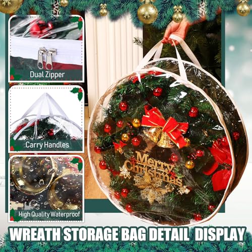 Zhengmy 10 Pcs 24 Inch Christmas Wreath Storage Bags - Clear Plastic Wreath Containers