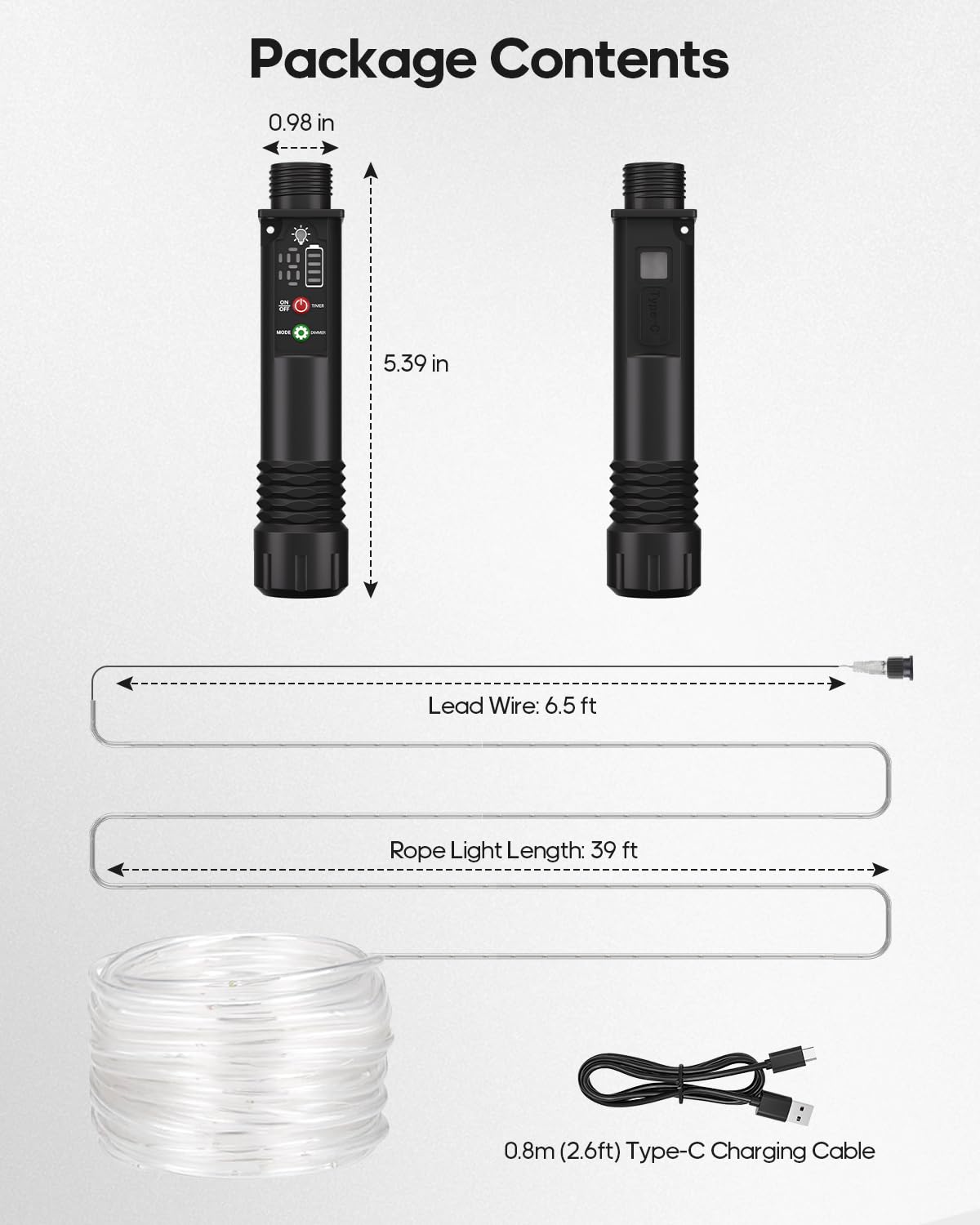 Rechargeable Rope Lights, 79FT 240LED Outdoor Waterproof String Lights with 1200mah Portable Rechargeable Battery, Timing & 8 Modes for Party Christmas Camping DIY Tree trampoline - Cool White 2 Pack