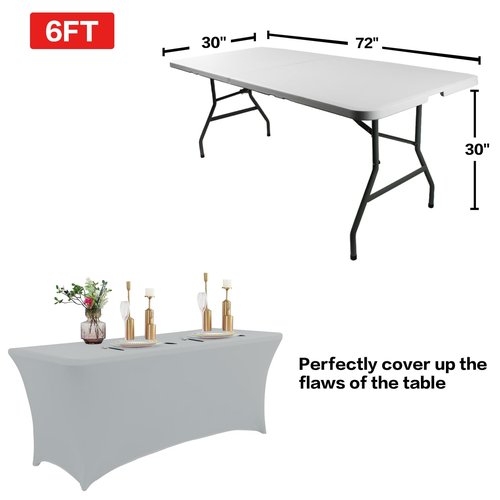 IVAPUPU 6FT Table Cloth for Rectangular Fitted Events Stretch Grey Table Covers Washable Cover Spandex Tablecloth Protector for Party, Wedding, Cocktail, Banquet, Festival