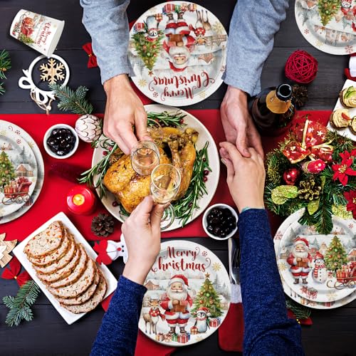 Merry Christmas Party Supplies 140-Piece Tableware Set for 20 Guests - Plates, Napkins, Cups & Cutlery