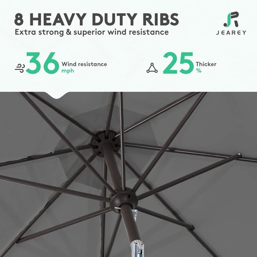 JEAREY 9FT Outdoor Patio Umbrella - Push Button Tilt & Crank | UV Protection, Waterproof, Dark Gray
