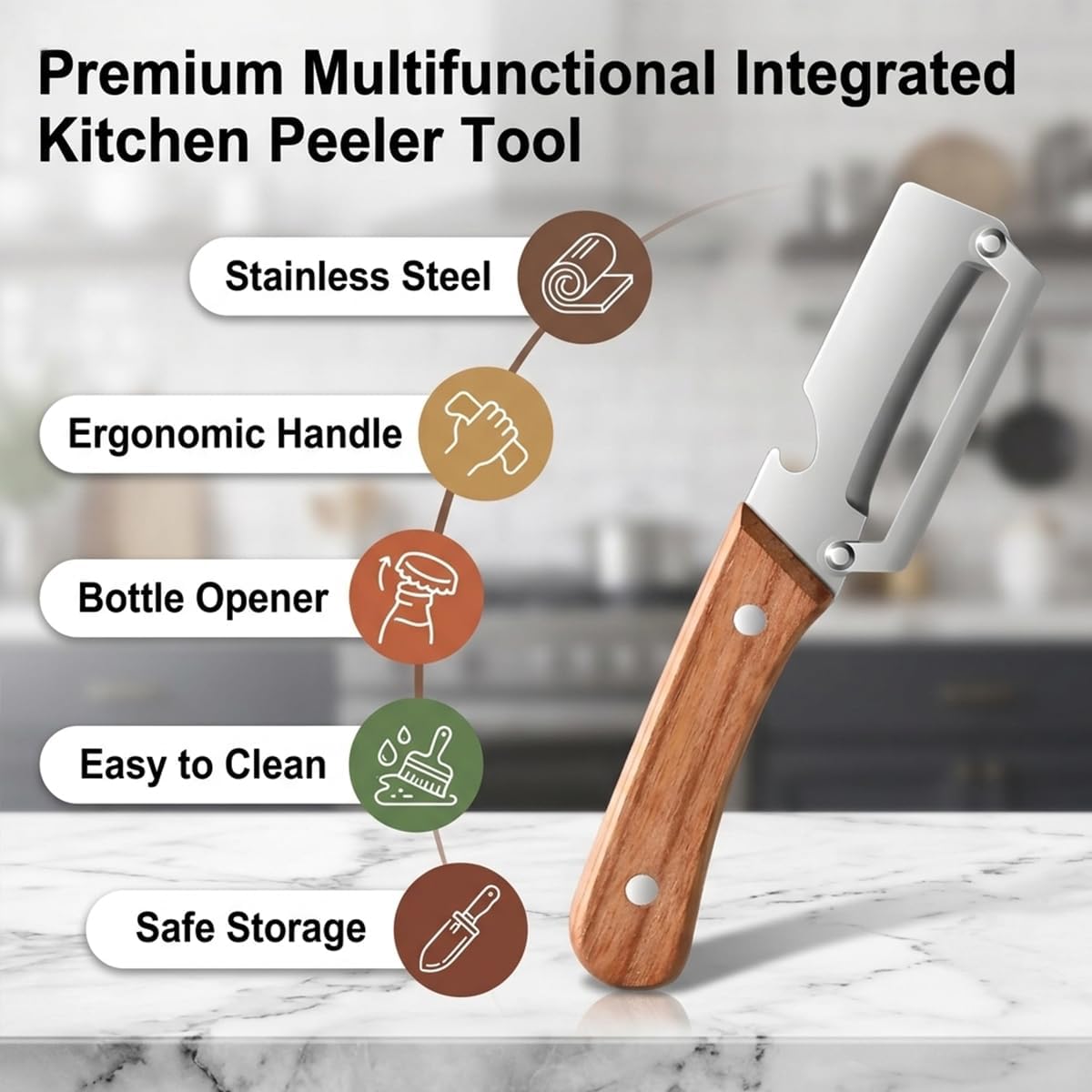 Skiennix Vegetable Peeler Set - Ergonomic Wooden Handle & Stainless Steel Blades | 2 Pack for Kitchen Use