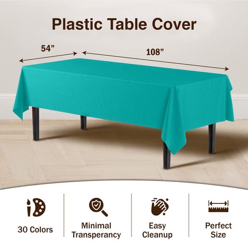 Exquisite 12-Pack Premium Plastic Tablecloth Pack of 12 Premium Plastic Tablecloth 54 Inch x 108 Inch Rectangle Table Cover - Teal