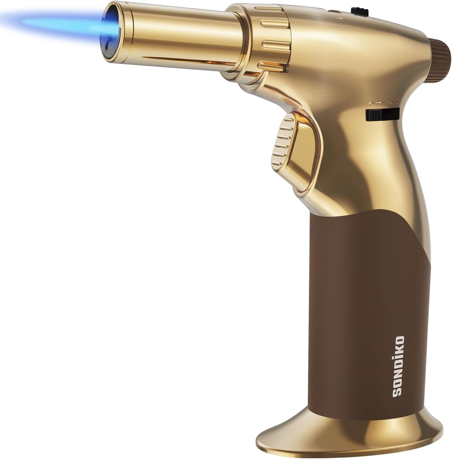 Sondiko Dual Style Butane Torch Lighter - Adjustable Flame Size | Refillable Cooking Torch in Gold