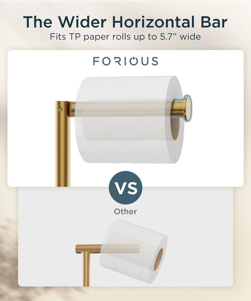 FORIOUS Toilet Paper Holder - Modern Freestanding Tissue Roll Stand in Brushed Gold | Durable 304 Stainless Steel, Holds 4 Rolls