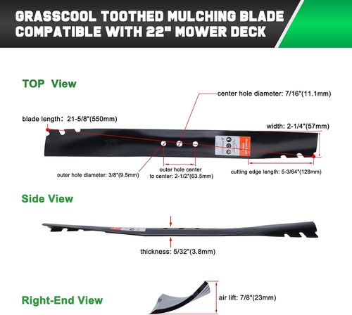 Grasscool 22-Inch Mulching Blades for Toro Lawn Mowers | Replace 131-4547-03, 59534P, 20333