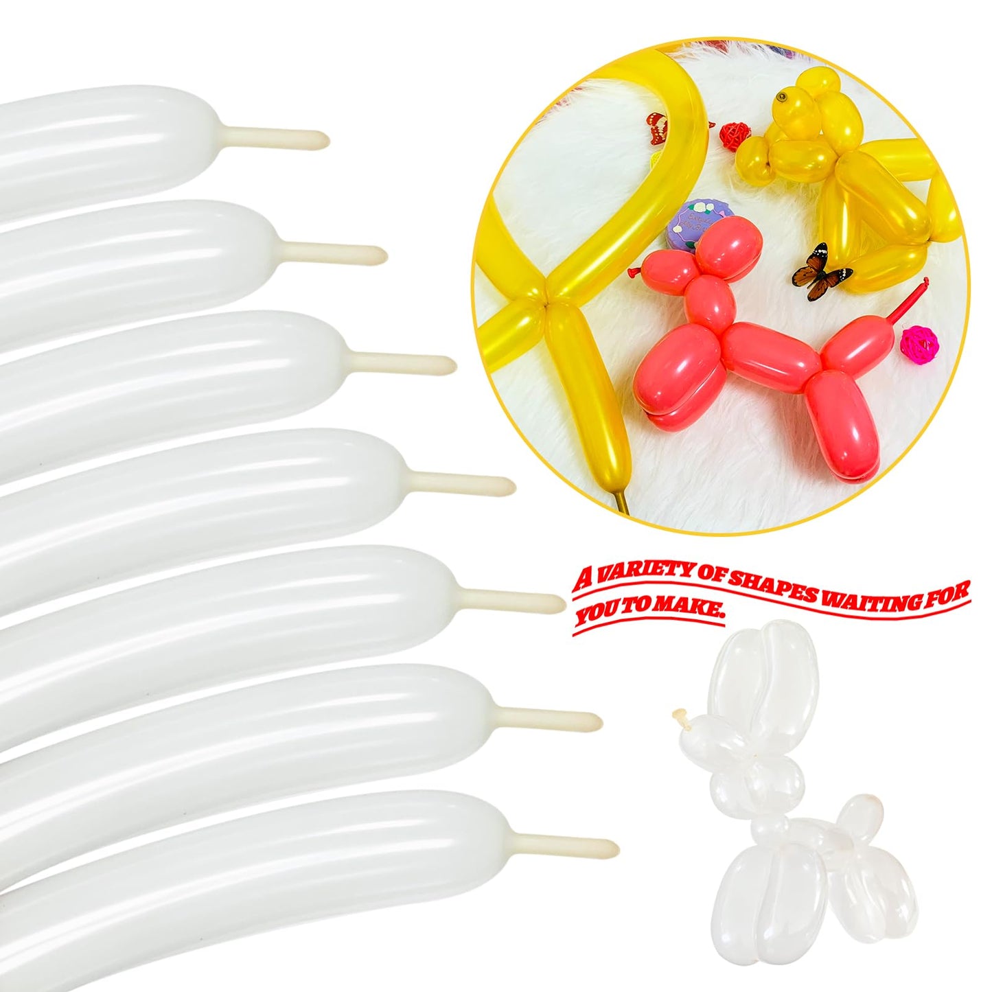 LXZFCRG 260 Balloons Clear Long Skinny Latex Balloon for Balloon Animals, 100Pcs Twisting Ballon Shine for Balloons Arch Party Supplies Weddings Birthday (Clear)