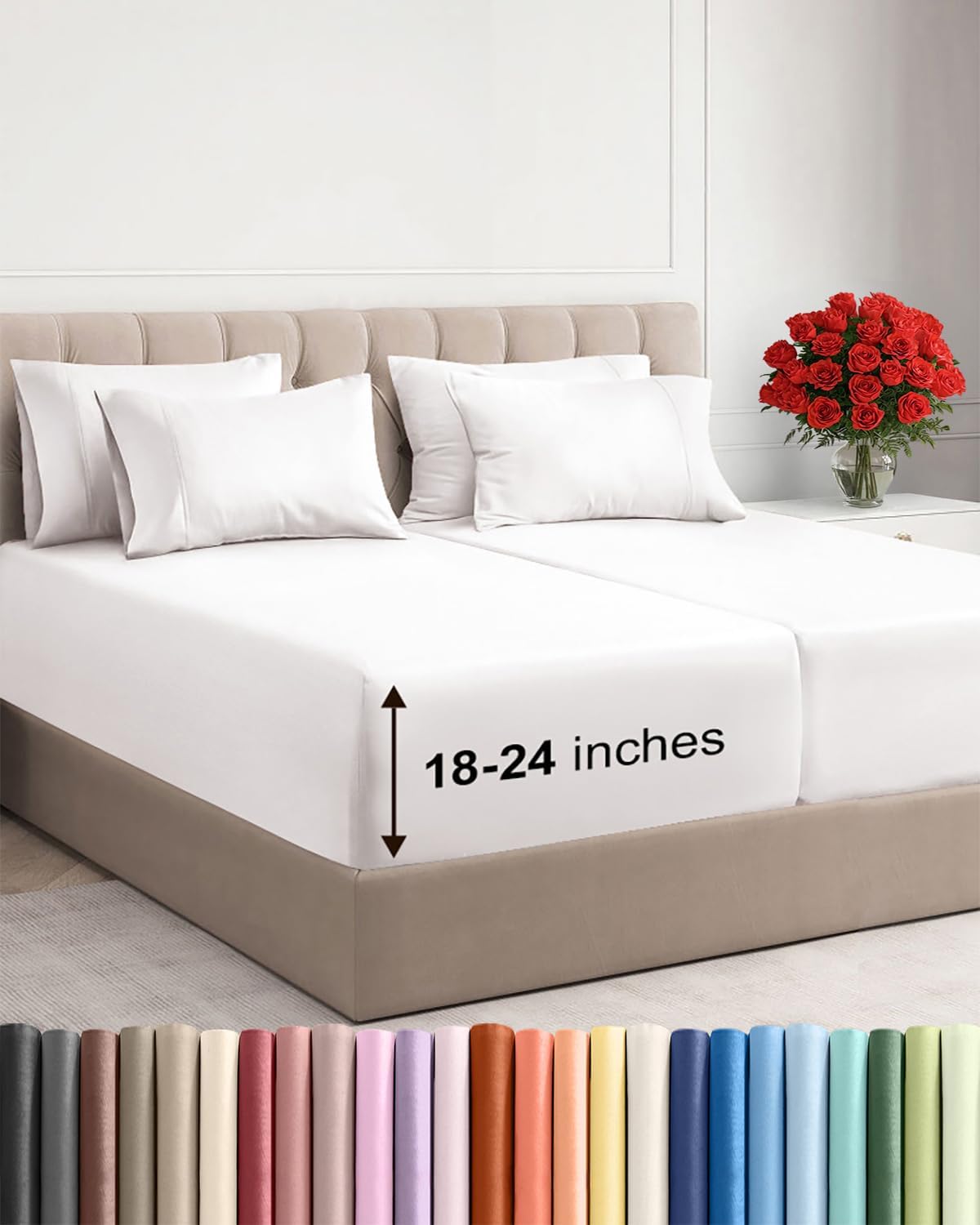 Skiennix Extra Deep Split King Sheet Set - 7 Piece Breathable Cooling Bedding - Soft Wrinkle-Free Antique White