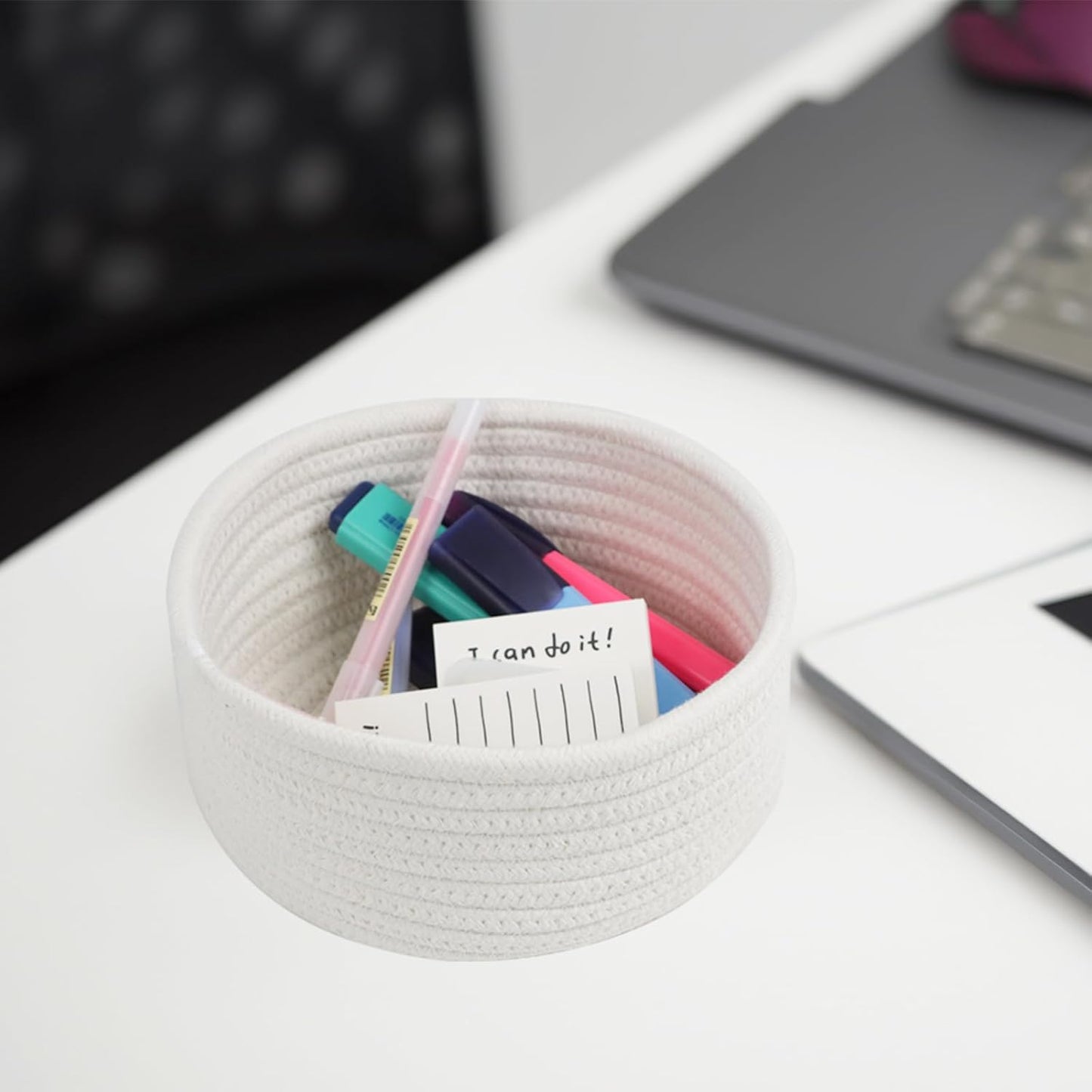 Small Woven Baskets Set by [Brand Name] - Cute Cotton Rope Organizers for Nursery & Bathroom | 3 Mini Baskets