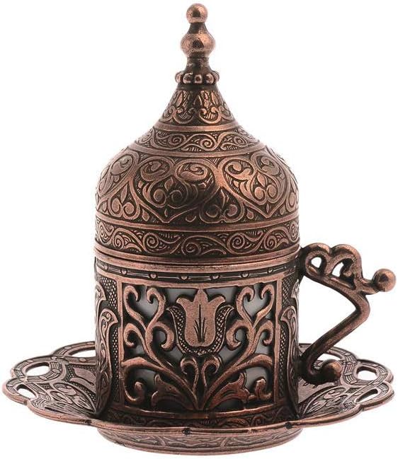 Alisveristime Authentic Turkish Coffee Cup Set: Zamak & Porcelain, Tulip Motifs (Set of 2) (Lale) (Gold)