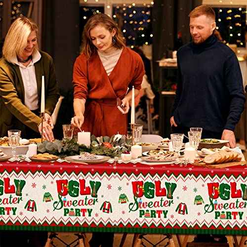 3Pcs Ugly Sweater Tablecloths-Ugly Sweater Party Decorations Christmas Rectangular Plastic Table Covers for Christmas Party Supplies,Size 70.8X42.5inch