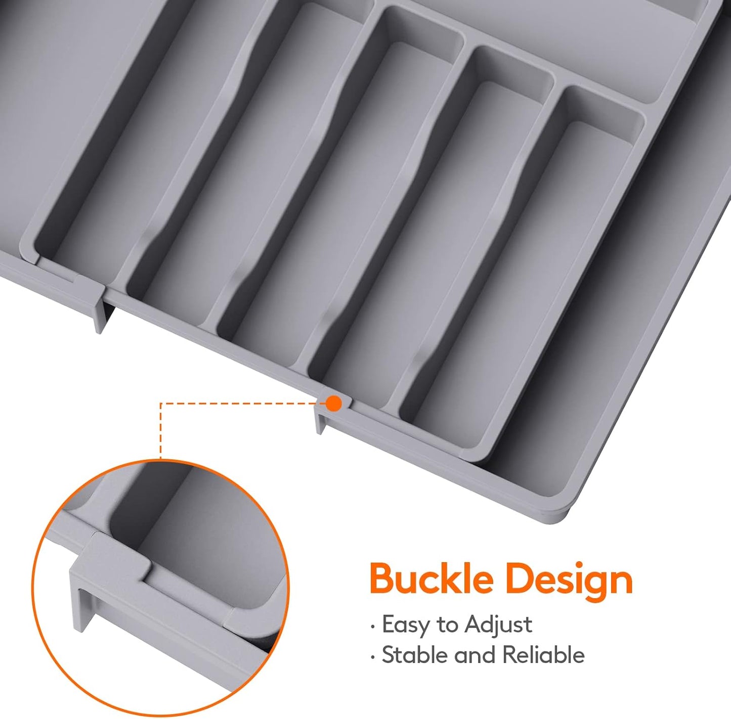 Lifewit Expandable Silverware Drawer Organizer - BPA-Free Utensil Tray for Kitchen | Adjustable 13-22 x 15" Grey