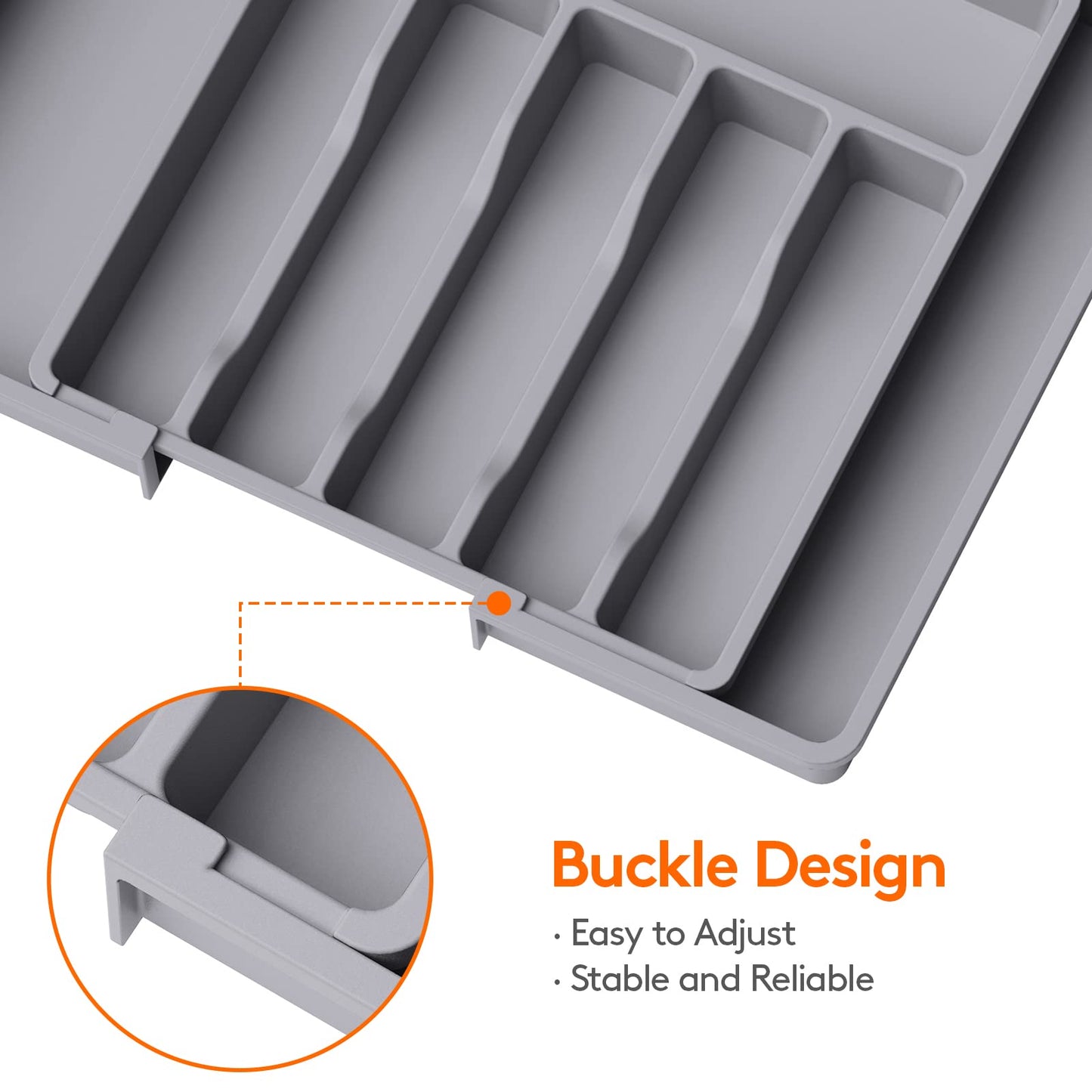 Lifewit Silverware Drawer Organizer, Expandable Utensil Tray for Kitchen, BPA Free Flatware and Cutlery Holder, Adjustable Plastic Storage for Spoons Forks Knives, 13-22 x 15", Grey