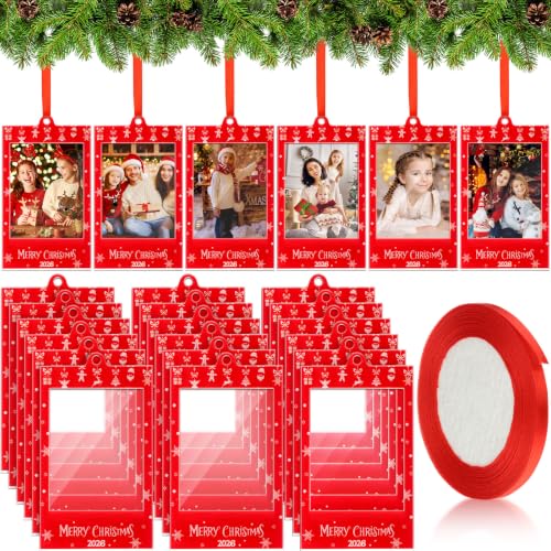 Vercraft 24 Pcs 2x3 in Christmas Photo Frame Ornaments, Style 2 – Includes Red Ribbon