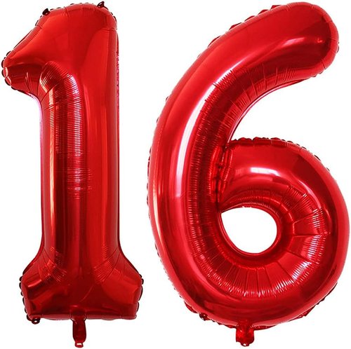 GOER Jumbo Number 16 Balloons - 42 Inch Helium Foil Decorations for Sweet 16 Birthday Party | Red