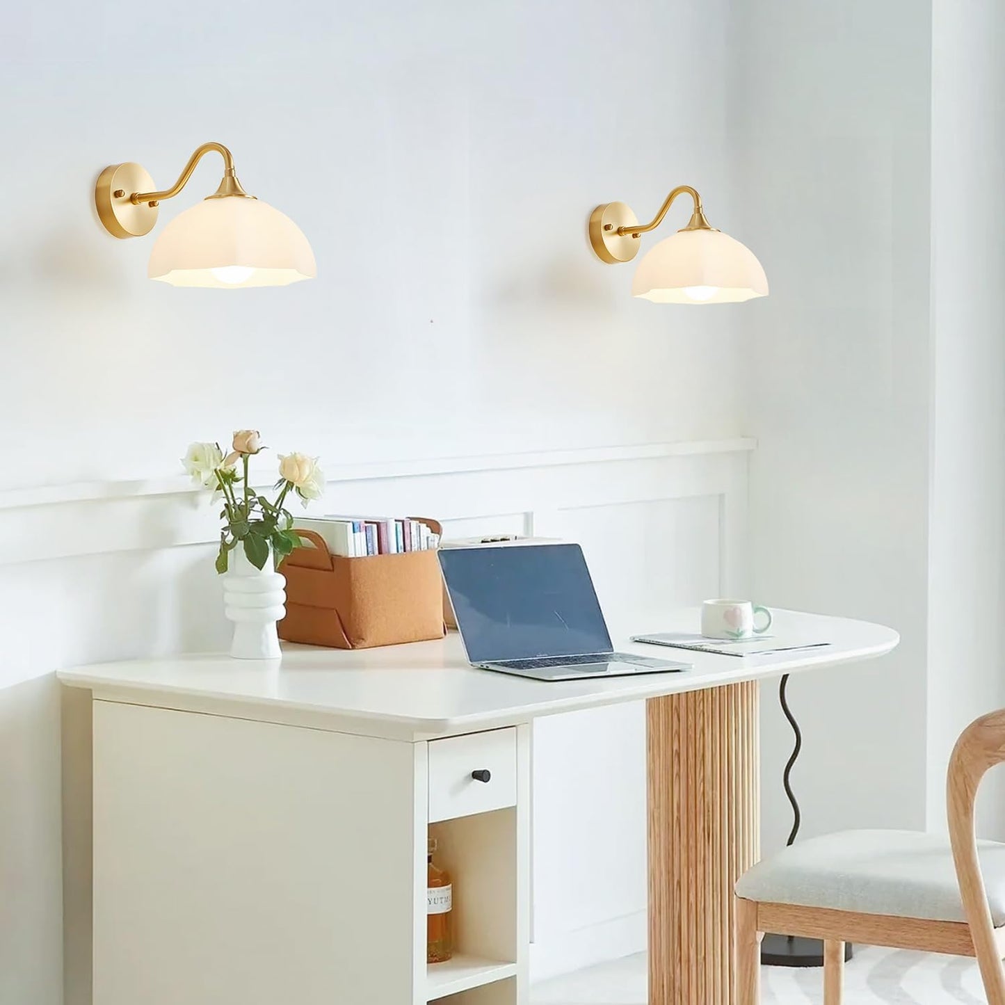 Gold Wall Sconce 1-Light Modern Wall Lighting Fixture Farmhouse Vanity Sconces Lights with Milk White Glass Shade Indoor Wall Sconce Lamp Wall Mount Light Fixture for Bedroom MWL02-1A