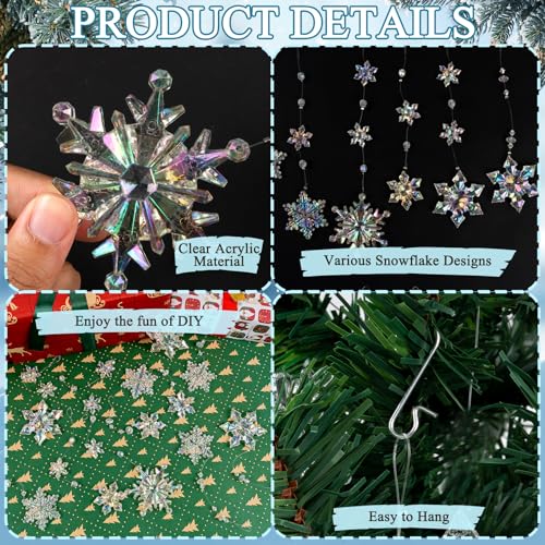 OuMuaMua 12pcs Christmas Crystal Snowflake Ornaments for Christmas Tree Decorations- Iridescent Hanging Acrylic Snowflake Ornaments for Xmas Tree Winter Wonderland Party Decor