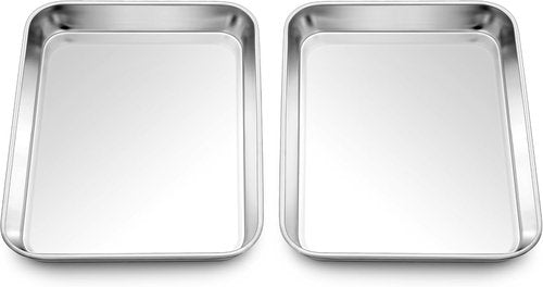 Homikit Baking Sheet Set - 9 x 7 Inches Stainless Steel Cookie Trays | Non-Stick, Rustproof & Dishwasher Safe