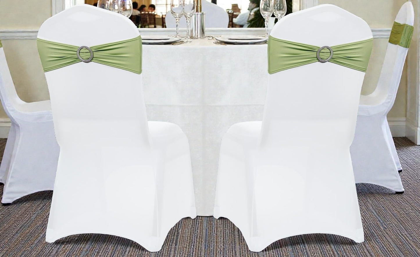 MDS Spandex Chair Sashes - Premium Stretch Covers with Buckle Slider for Weddings & Events | Sage Green, Pack of 75