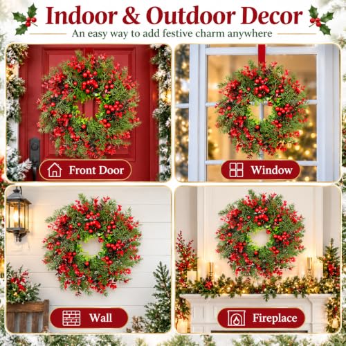 Cabilock 14-Inch Red Plastic Christmas Wreath for Doors & Walls