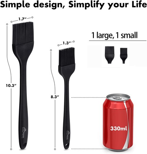 HOTEC Silicone Basting Brush - 600℉ Heat Resistant, BPA Free for BBQ & Baking | Black (Set of 2)