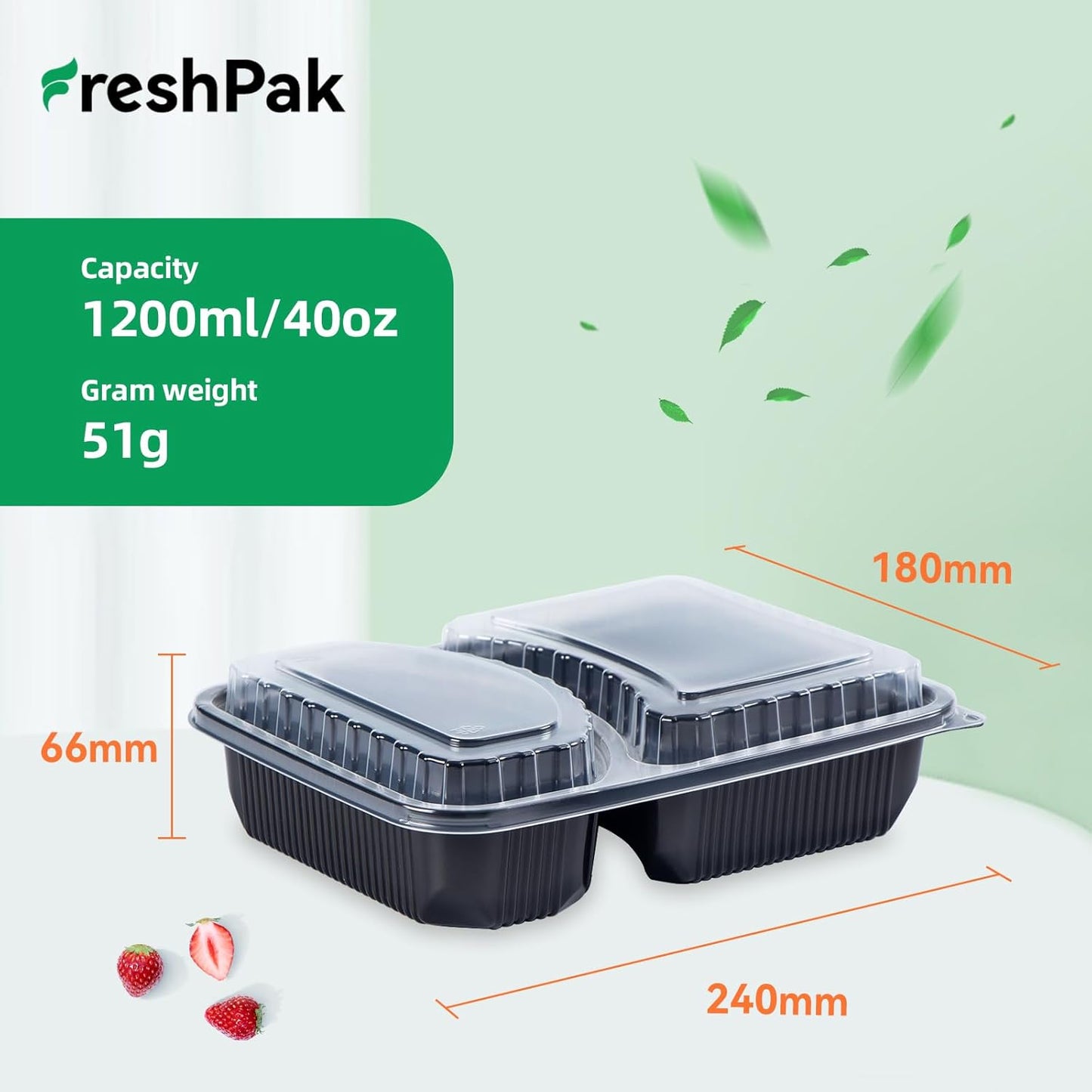 Takeout Containers 40 Pack - Leakproof 40oz Plastic Meal Prep with Lid | BPA Free & Microwave Safe | 2 Compartment Design