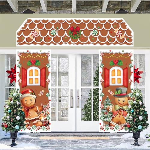PAIVSUN 3 Pcs Gingerbread Door Cover Set with Brown Variation - Holiday Christmas Decorations