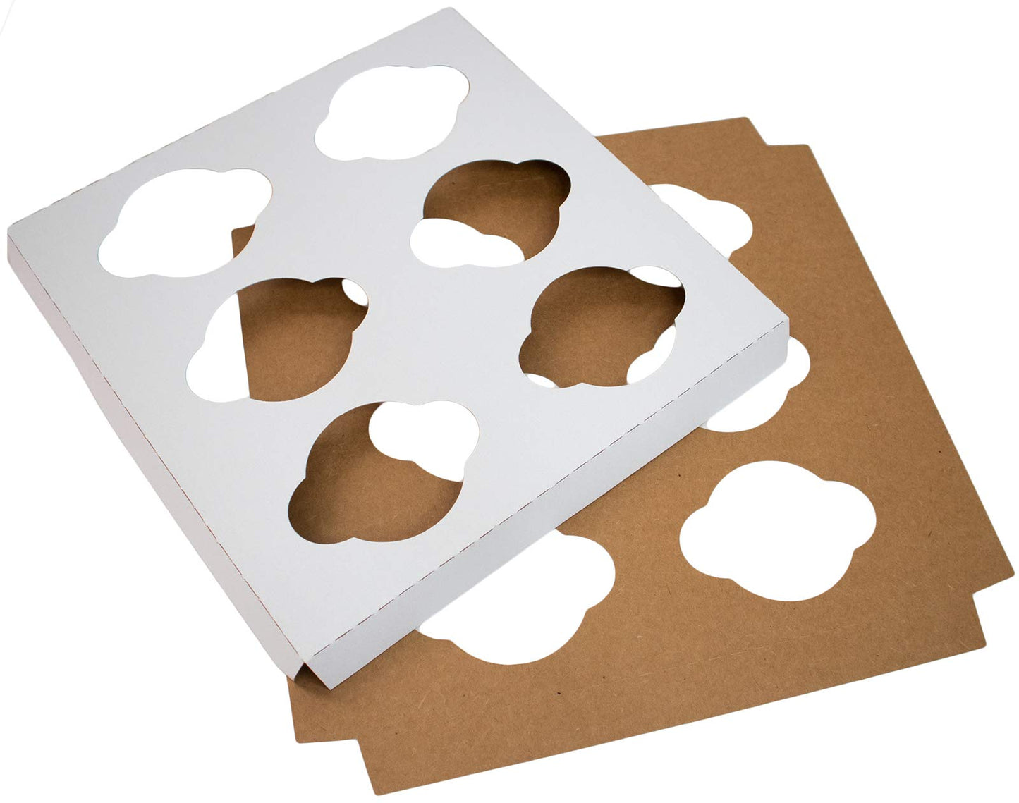 Made in USA 10" X 10" X 4" Recycled Chocolate Kraft Boxes for 6 Cupcakes with Scalloped Window & Inserts (Pack of 10 – Front Loading)
