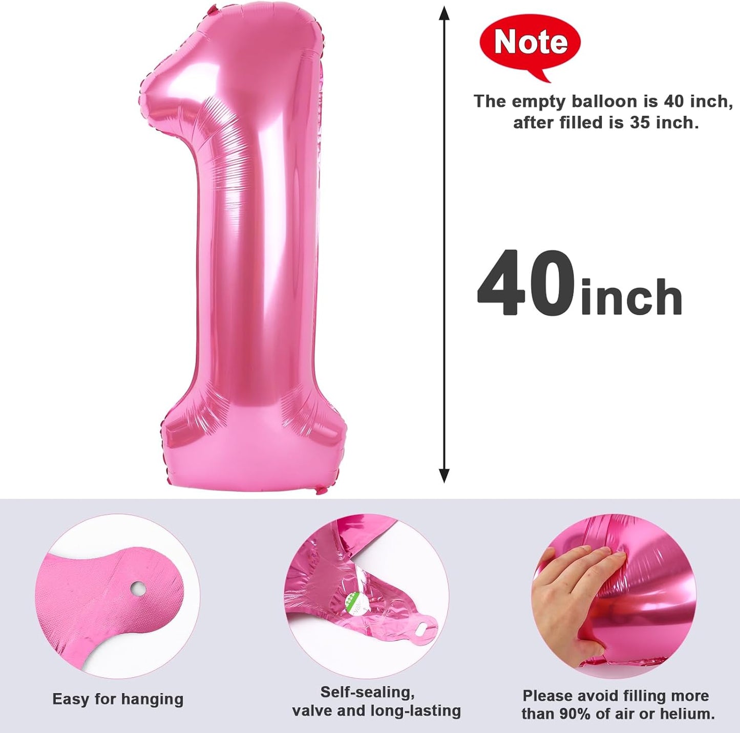 Number Balloons - 40 Inch Pink 1st Birthday Balloons for Girls & Boys | Perfect for Baby Showers & Photo Shoots