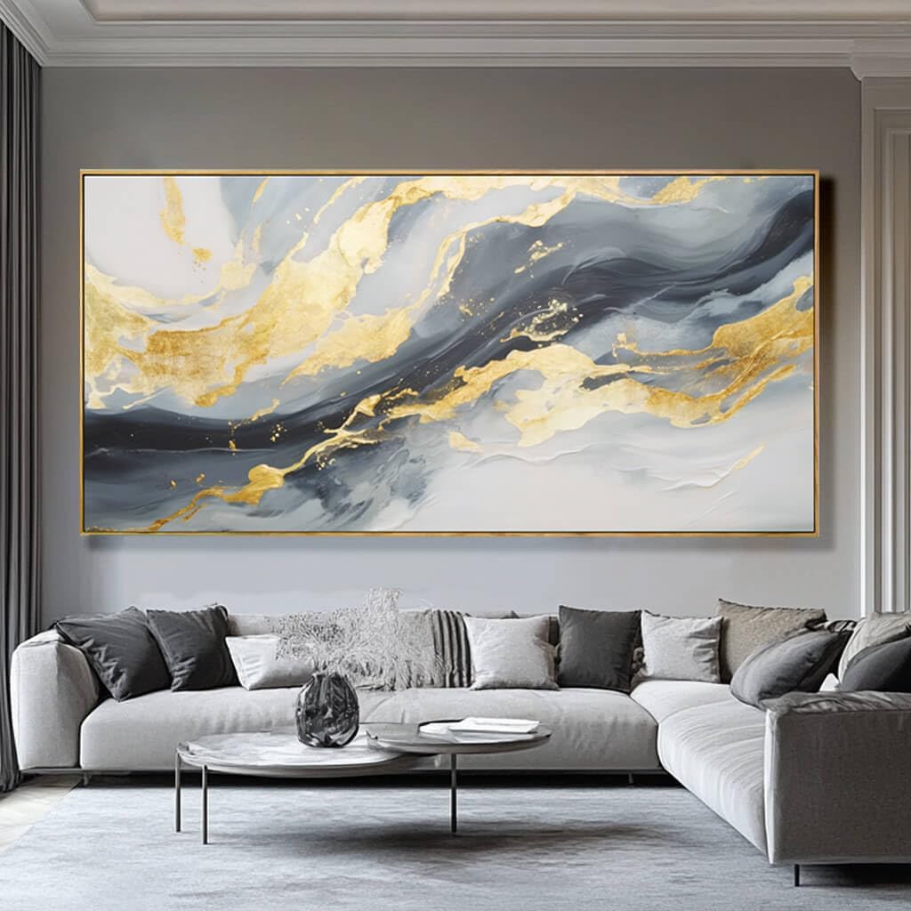 SDYA Large Abstract Canvas Wall Art - Gold & Blue Design for Living Room, Bedroom, Office | 29x58 Inch
