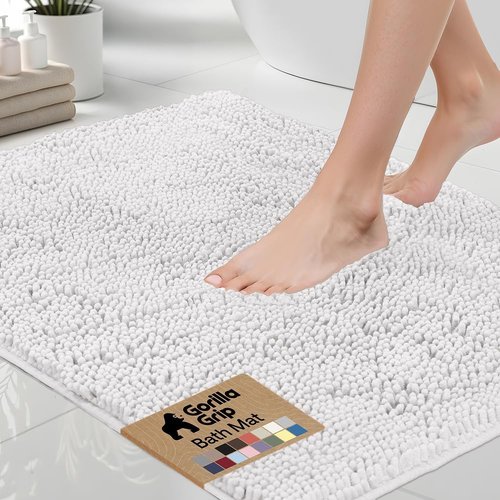 GORILLA GRIP Bath Rug Mat - Soft Absorbent Chenille | Quick Dry Microfiber, 54x24, White