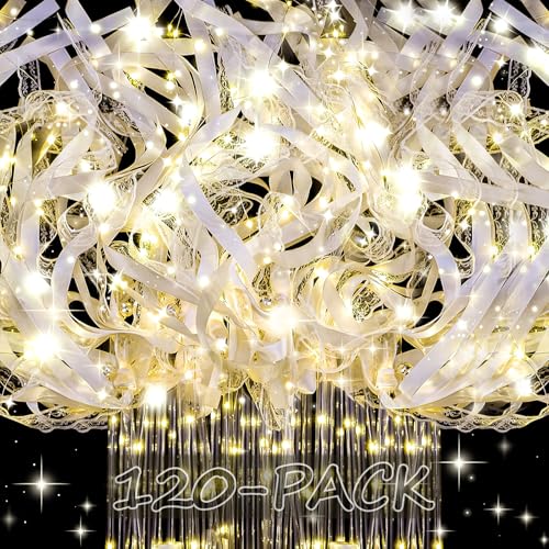 120PCS LED Wedding Wands - Reusable Fairy Light Up Sparklers for Wedding Send Off - White Ribbons & 3 Modes