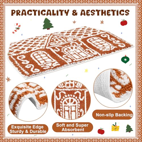 Breling Classic Gingerbread House Christmas Bath Mat 28.4 x 16.5 in, Holiday Decor